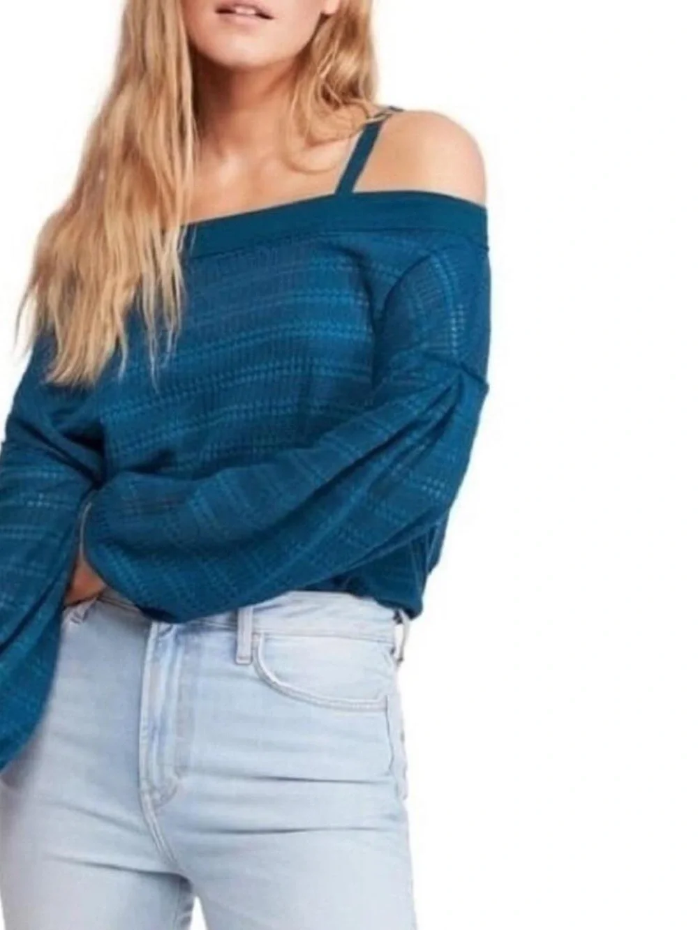 Free People Sistine Hacci Off Shoulder Teal Top Small
